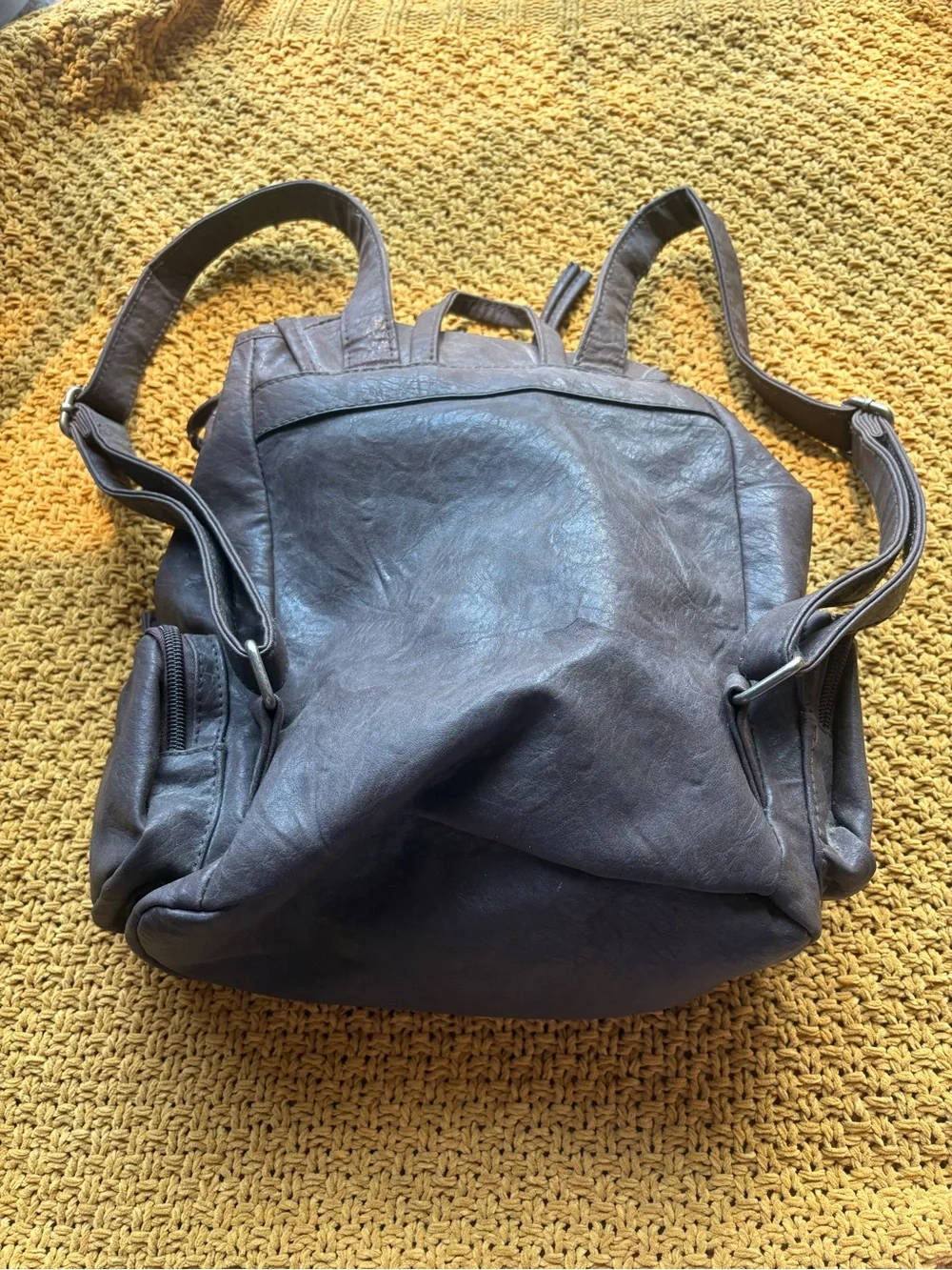 Bueno Brown Faux Leather Mini Backpack Y2K Boho Multi Pocket Utility Bag